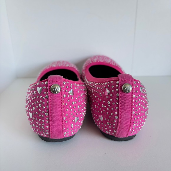 Stuart Weitzman Girls Ballet Flats Size 2 Pink Sally Evelyn Silver Studs‎ - Picture 6 of 12